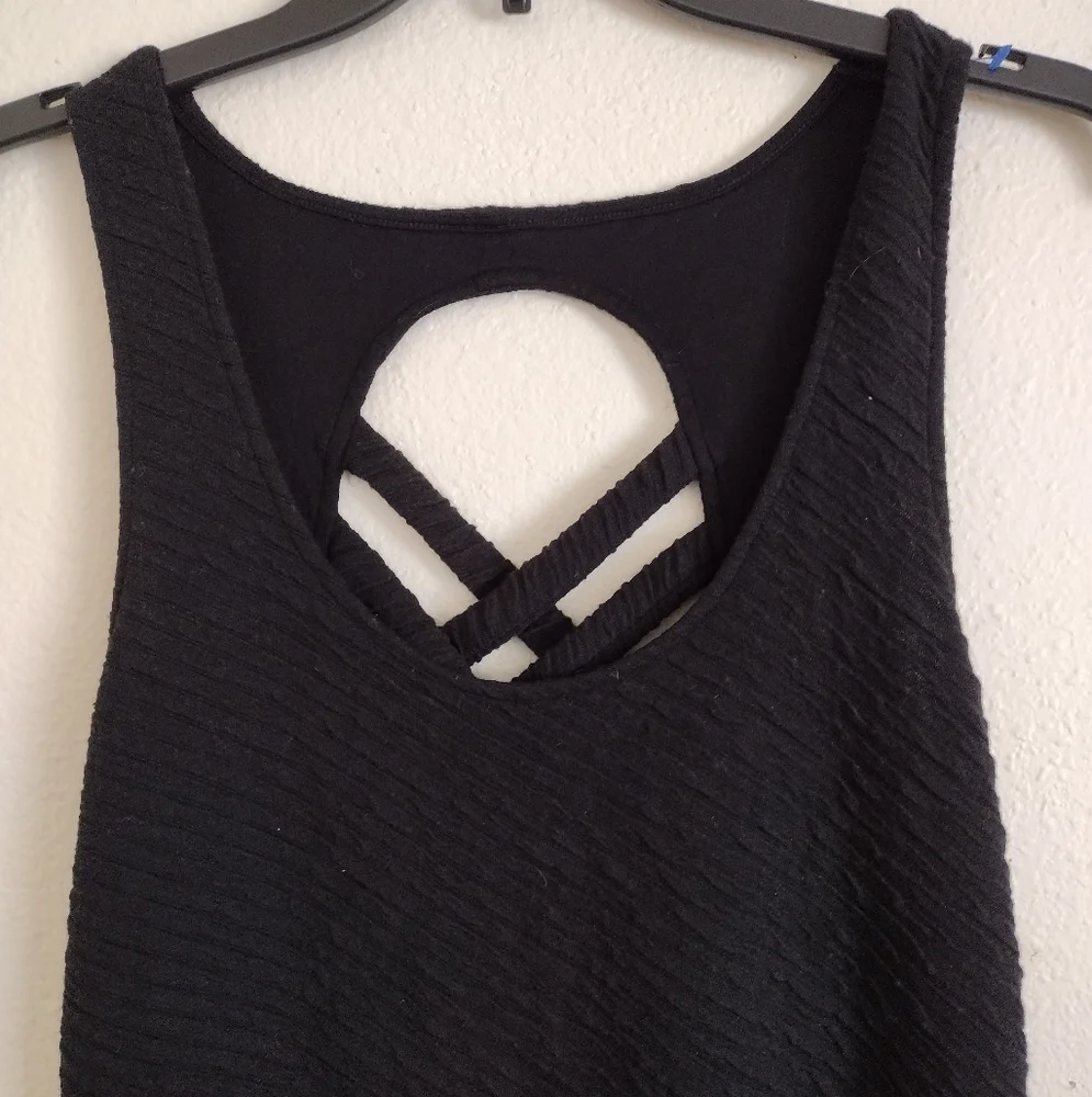 Free People Black Textured Bodycon Cross Back Cutout Dress Size Large - Picture 3 of 10